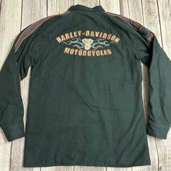 Harley Davidson Men’s M Black Shacket Button Up Canvas Motorcycle Pockets Jacket - Picture 8 of 12